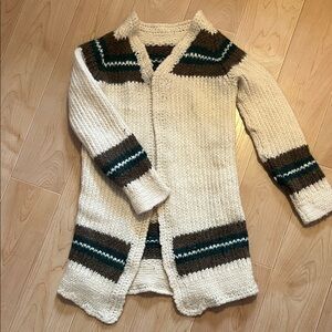 WOOL HANDMADE  Knit Cardigan with Stripes